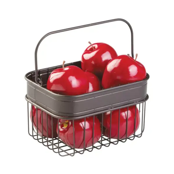 mDesign Small Metal Kitchen Food Storage Organizer Basket with Handle - Bronze