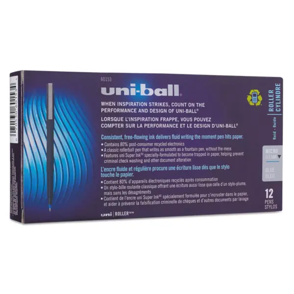 uni-ball Roller Ball Stick Dye-Based Pen Blue Ink Micro Dozen 60153