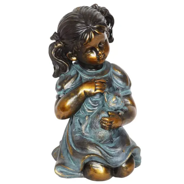 10.24" Resin Girl and Kitten Statue Bronze - Exhart