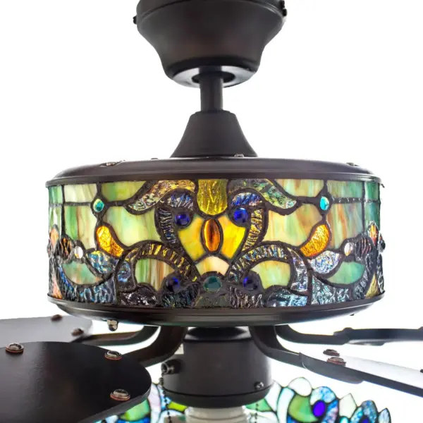 52" LED Tiffany Style Stained Glass Magna Carta Lighted Ceiling Fan - River of Goods