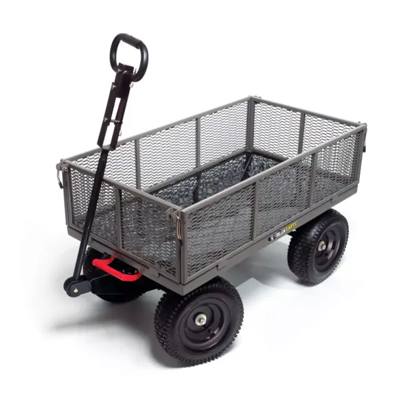 Gorilla Cart GORMP-12 5 Cubic Feet 1200 Pound Capacity Heavy Duty Durable Steel Multi Use Quick Dump Wagon Utility Cart w/ 2 In 1 Towing Handle, Gray