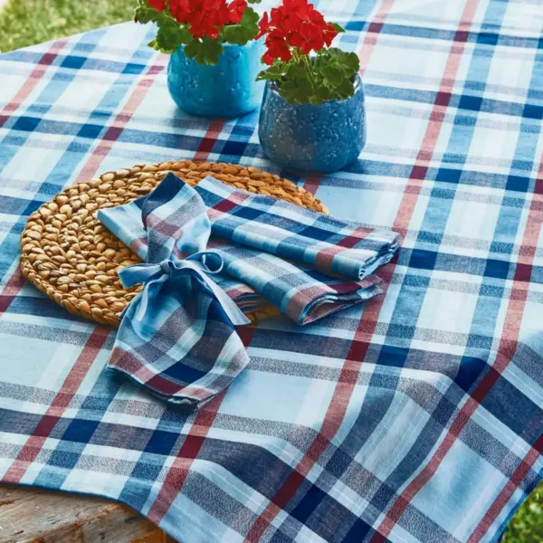 TAG Jackson Plaid Tablecloth Cotton Table Topper With Striped Design For Dining Table Decor