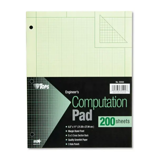 Tops Engineering Computation Pad 8 1/2 x 11 Green 200 Sheets 35502