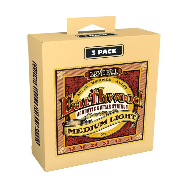 Ernie Ball 3003 Earthwood 80/20 Bronze Medium Light Acoustic Strings 3-Pack