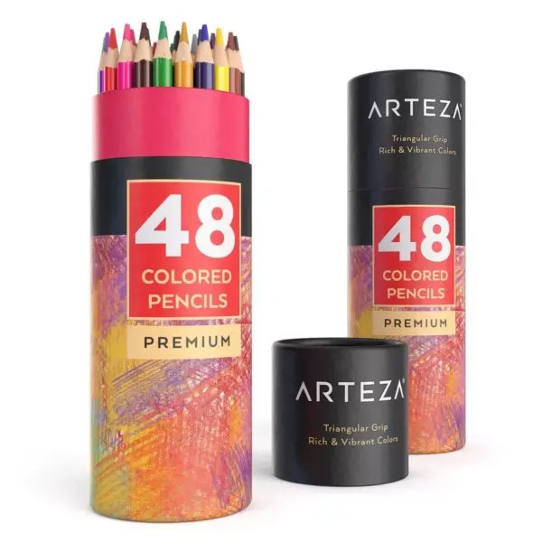 Arteza Colored Pencils, Triangle-Shaped, Assorted Colors, Set for Adults Kids Artists - 48 Pack (ARTZ-8202)