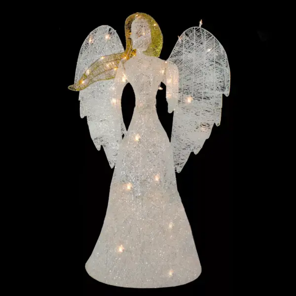 Northlight 48" LED Lighted White and Gold Glittered Angel Christmas Outdoor Decoration - Warm White Lights