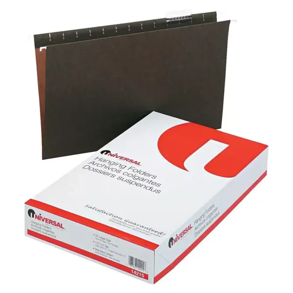 UNIVERSAL Hanging File Folders 1/5 Tab 11 Point Stock Legal Standard Green 25/Box 14215