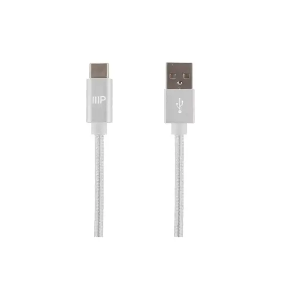 Monoprice USB 2.0 Type-C to Type-A Charge and Sync Nylon-Braid Cable - 1.5 Feet - White, Fast Charging, Up to 3 Amps/60 Watts - Palette Series