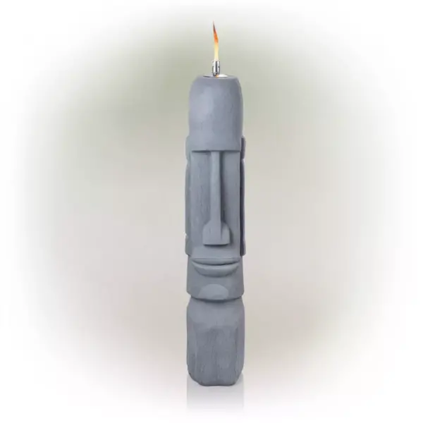 Alpine 42" Cement Moai Head Oil Outdoor Torch Lamp Gray