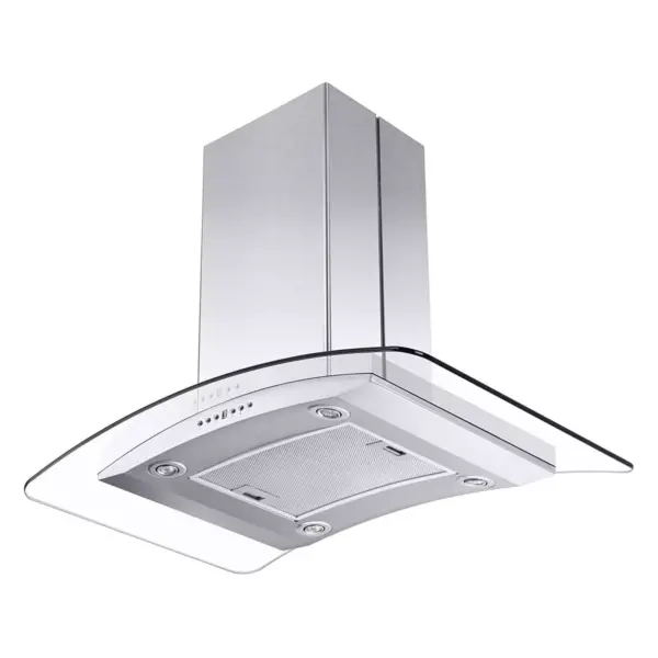 ZLINE GL14i-36 400 CFM 36 Inch Middle Island Mount Ductless Range Hood with 4 Speed Motor and LED Lights, Stainless Steel and Glass Style