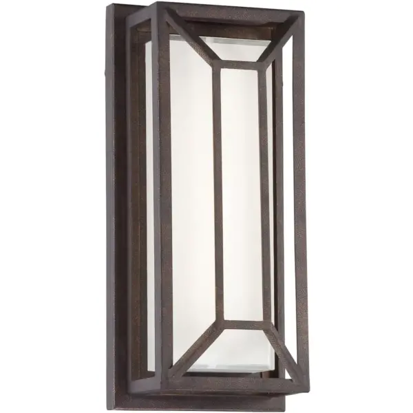 Possini Euro Design Modern Outdoor Wall Light Fixture LED Painted Bronze Geometric 12" White Etched Glass for Exterior House Porch