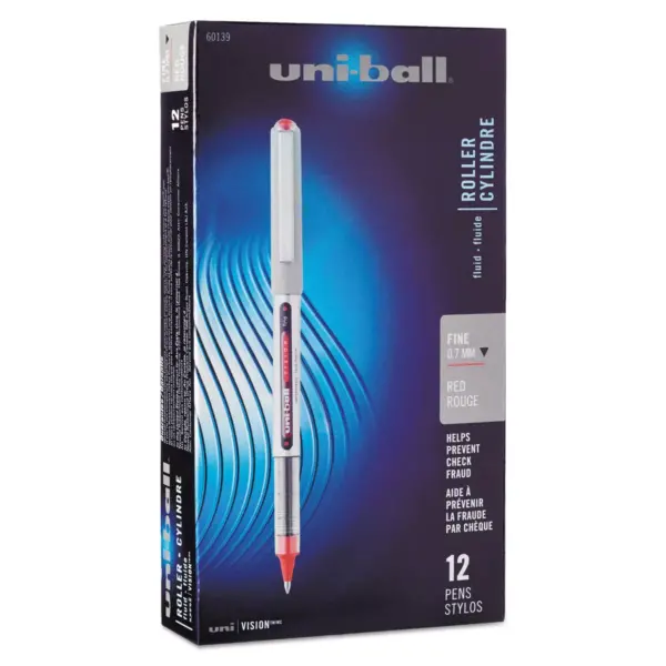 uni-ball VISION Stick Roller Ball Pen Fine 0.7mm Red Ink Gray/Red Barrel Dozen 60139