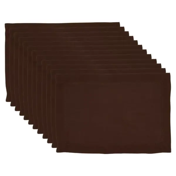 12pk Polyester Hemstitched Border Placemats Brown - Saro Lifestyle