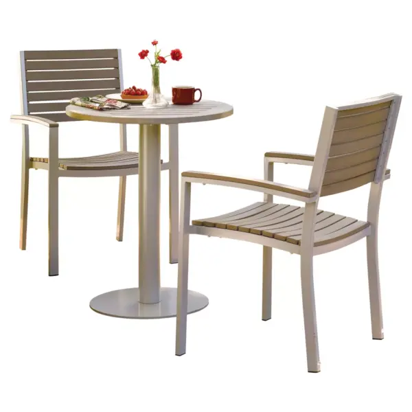 Oxford Garden Travira Bistro Set 3 Piece with 24" Table - Powder Coated Aluminum with Vintage Tekwood Top