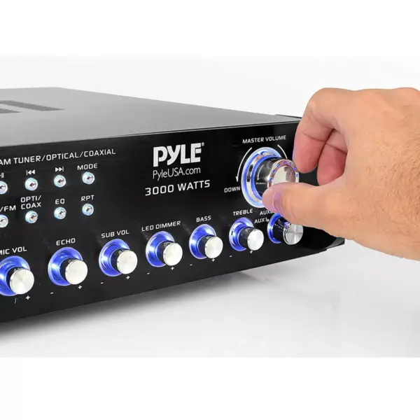 Pyle PWMA4004BT Powerful 3000 Watt 4 Channel Bluetooth Hybrid Amplifier Receiver with 2 Battery Powered Handheld Microphones and Remote Control