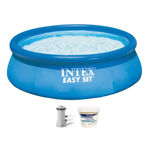 Intex 28131EH 12ft x 30in Easy Set Above Ground Inflatable Kid Swimming Pool with 530 GPH Filter Pump and 3 Inch Chlorine Tabs, 25 lbs