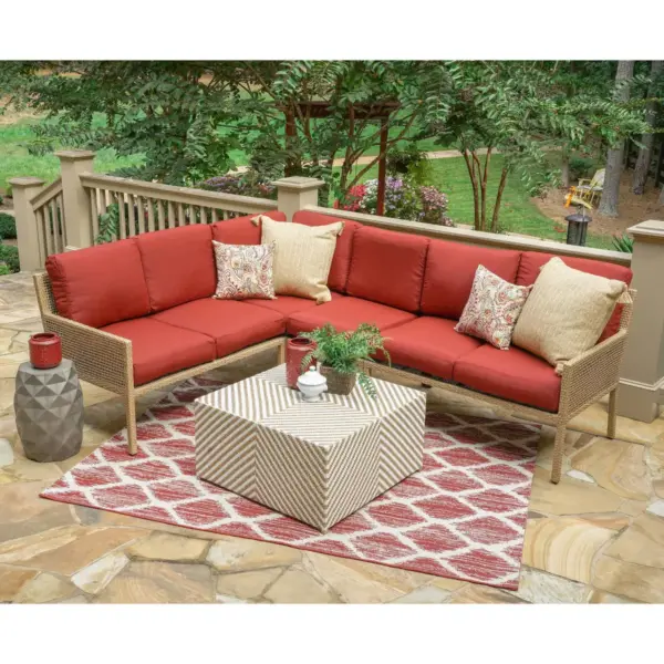 Riviera 5pc Wicker Patio Sectional - Red - Leisure Made