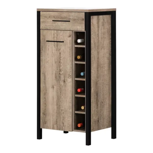 Munich Bar Cabinet with Storage Weathered Oak and Matte Black - South Shore