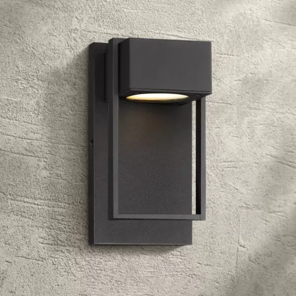 Possini Euro Design Modern Outdoor Wall Light Fixture LED Textured Black 9 1/2" Crystal Diffuser Downlight for Exterior House