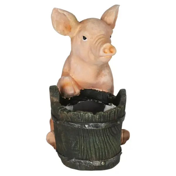 8.07" Resin Pig and Bucket Planter Brown/Pink - Exhart