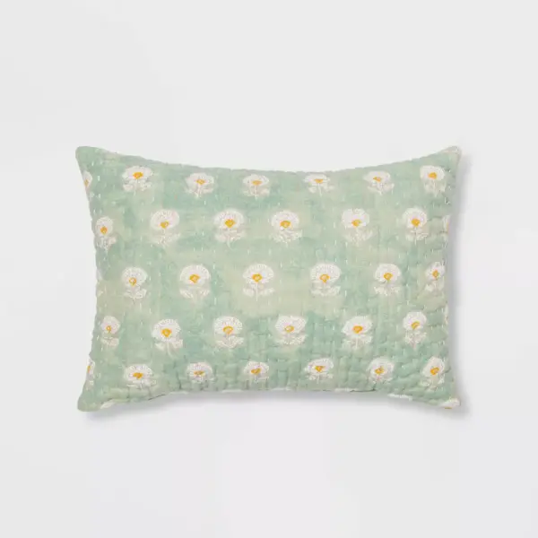 Oblong Block Print Kantha Floral Stitch Decorative Throw Pillow - Threshold™