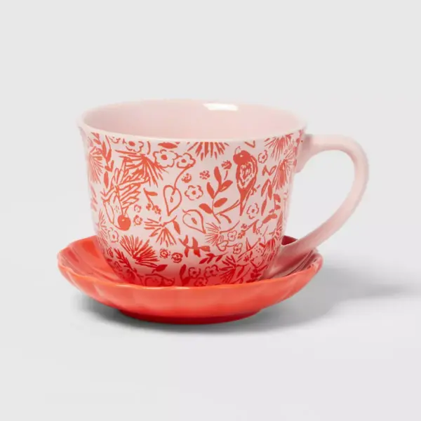 2pc Stoneware Red Print Cup and Saucer Set - Opalhouse™