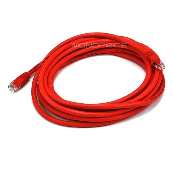 Monoprice Cat6 Ethernet Patch Cable - 14 Feet - Red | Network Internet Cord - RJ45, Stranded, 550Mhz, UTP, Pure Bare Copper Wire, 24AWG