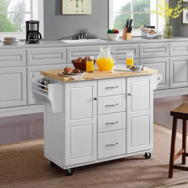 Elliott Kitchen Cart with Natural Top White - Crosley