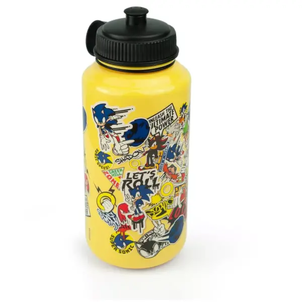 Just Funky Sonic The Hedgehog Sticker Bomb Large Plastic Water Bottle | Holds 32 Ounces