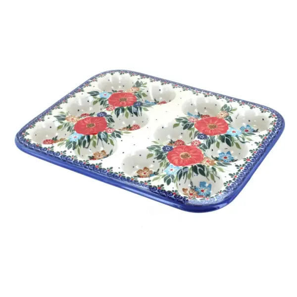 Blue Rose Polish Pottery Amelie Small Muffin Pan