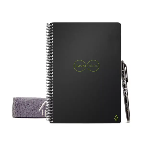 Core Smart Spiral Reusable Notebook Dot-Grid 36 Pages 6" x 8.8" Black - Rocketbook