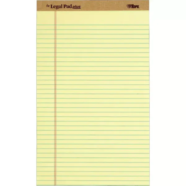 Tops The Legal Pad Ruled Perforated Pads Legal/Wide 8 1/2 x 14 Canary Dozen 71572