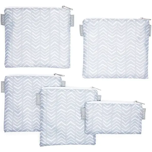 Juvale 5 Pack Grey Chevron Reusable Snack Bags with Zipper, 3 Sizes