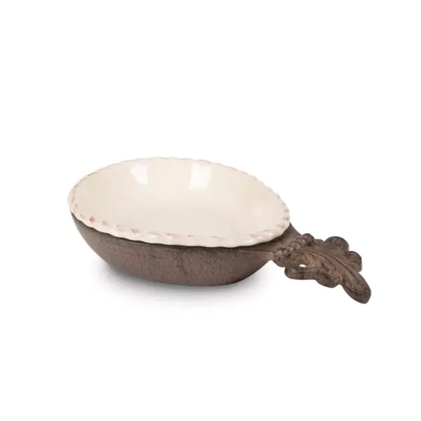 GG Collection Cream Stoneware Large Spoon/Ladle Holder with Metal Acanthus Leaf Base.