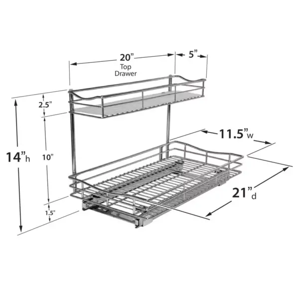 Lynk Professional 11.5" x 21" Slide Out Under Sink Cabinet Organizer - Pull Out Two Tier Sliding Shelf