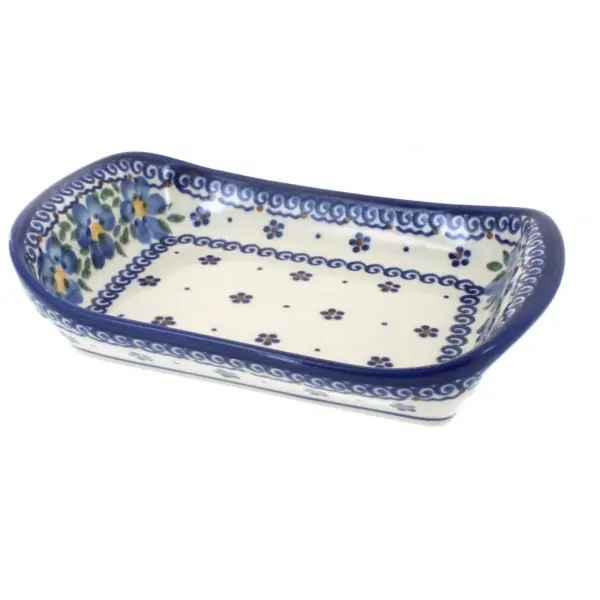 Blue Rose Polish Pottery Spring Blossom Small Rectangular Tray with Handles