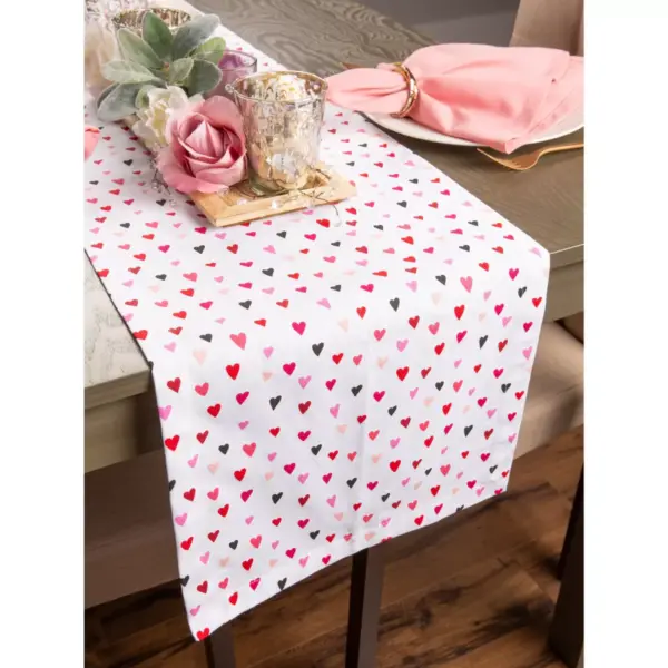 72"x14" Confetti Hearts Print Table Runner Pink - Design Imports