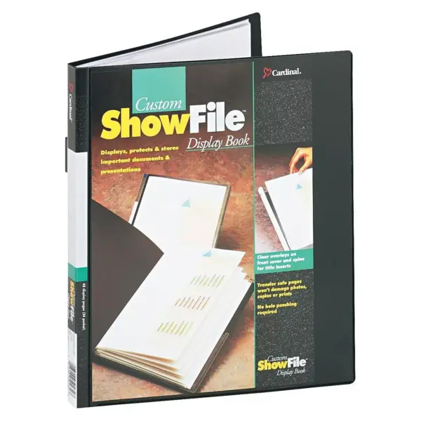 Cardinal ShowFile Display Book w/Custom Cover Pocket 24 Letter-Size Sleeves Black 50232