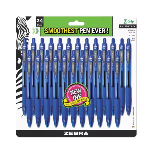 Zebra Z-Grip Ballpoint Pen, Medium- Blue Ink (24 Per Pack)