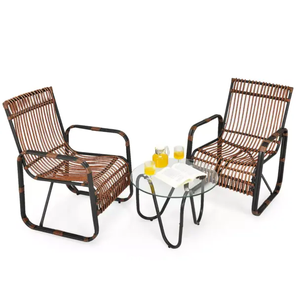 Costway 3PCS Patio Rattan Furniture Set Conversational Sofa Coffee Table Garden