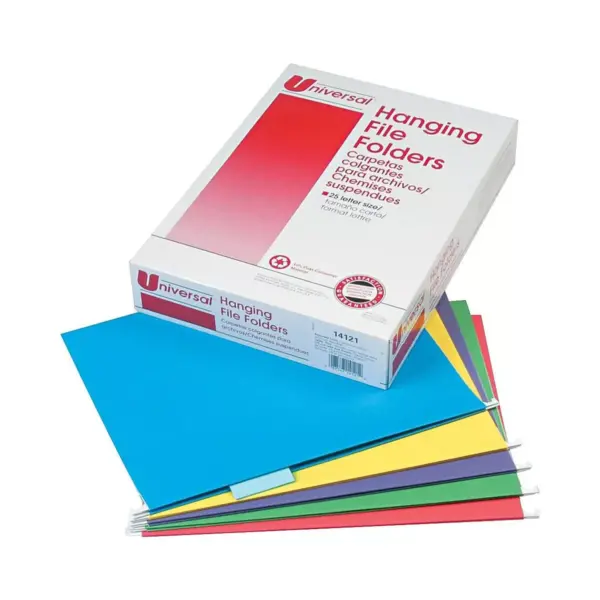 UNIVERSAL Hanging File Folders 1/5 Tab 11 Point Letter Assorted Colors 25/Box 14121