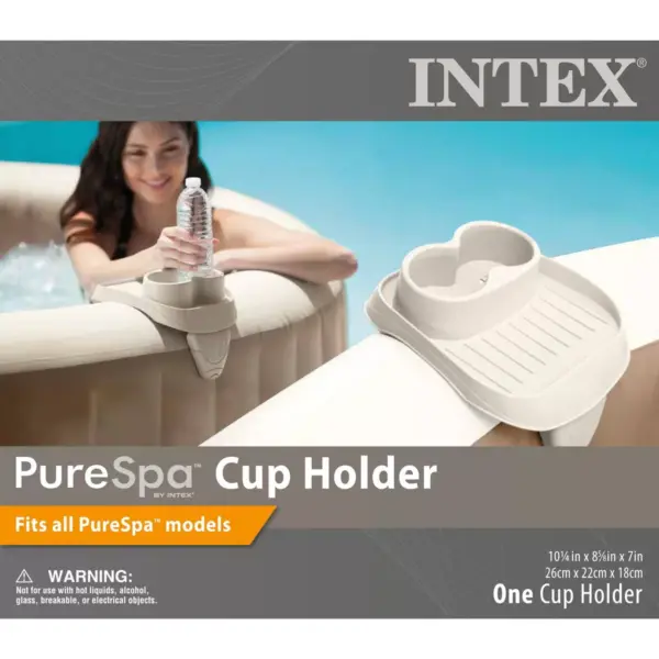 Intex 28500E PureSpa Attachable Cup Holder And Refreshment Tray Accessory that Holds 2 Standard Size Beverage Containers, Tan