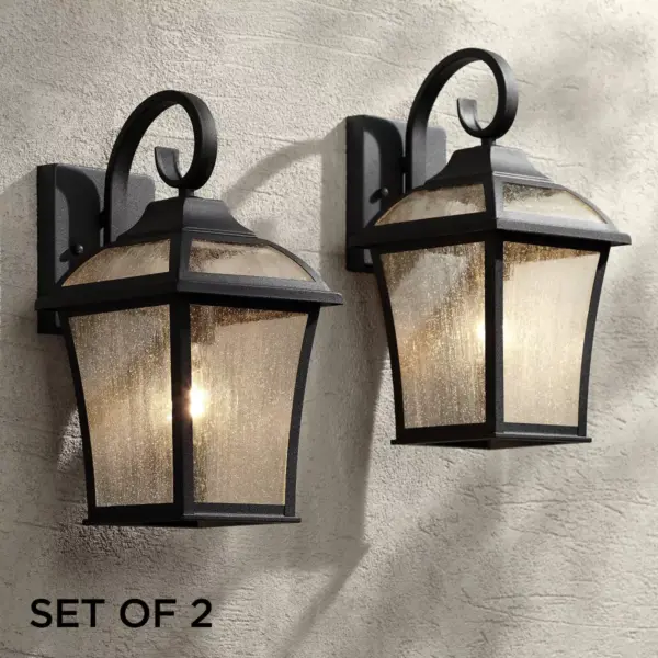 John Timberland Traditional Outdoor Wall Lights Fixture Set of 2 Carriage Style Textured Black 15" Clear Seedy Glass for House