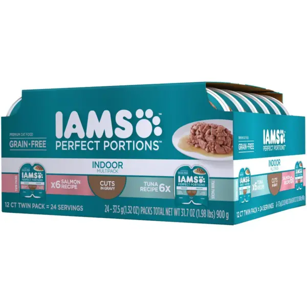 Iams Perfect Portions Grain Free Indoor Cuts In Gravy Salmon & Tuna Recipes Premium Wet Cat Food - 2.6oz/12ct Variety Pack