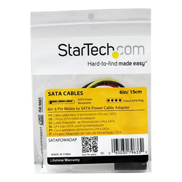 StarTech.com 6in 4 Pin LP4 to SATA Power Cable Adapter - 6