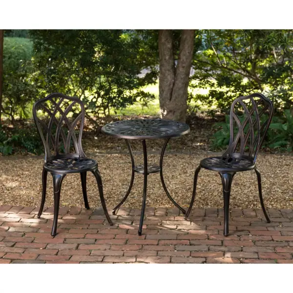 Theon 3pc Antique Outdoor Patio Bistro Set Bronze - Balkene Home