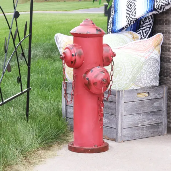 Sunnydaze Metal Fire Hydrant Outdoor Garden Statue Decor with Red Finish - 21"