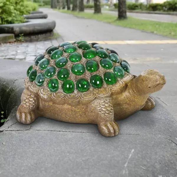 6.85" Glass Beaded Turtle Statue Green - Exhart