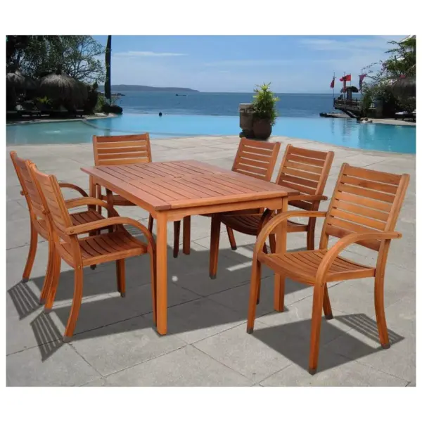 Arizona 7pc Patio Eucalyptus Wood Dining Set - International Home Miami