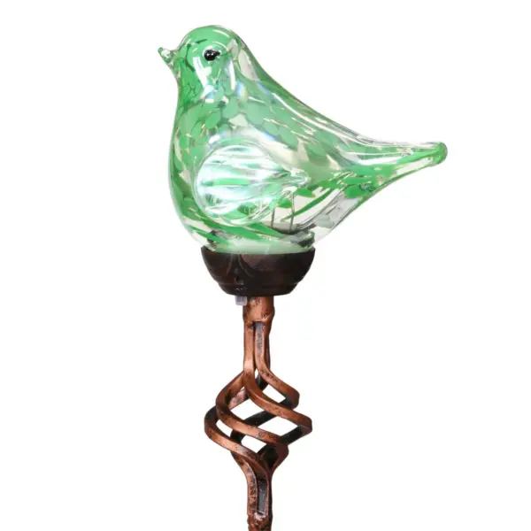 31" Resin Solar Pearlized Glass Bird Finial Garden Stake Green - Exhart